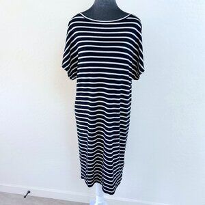 Gap Striped Midi T-Shirt‎ Dress w/V Back Detail - Navy/White - M Tall